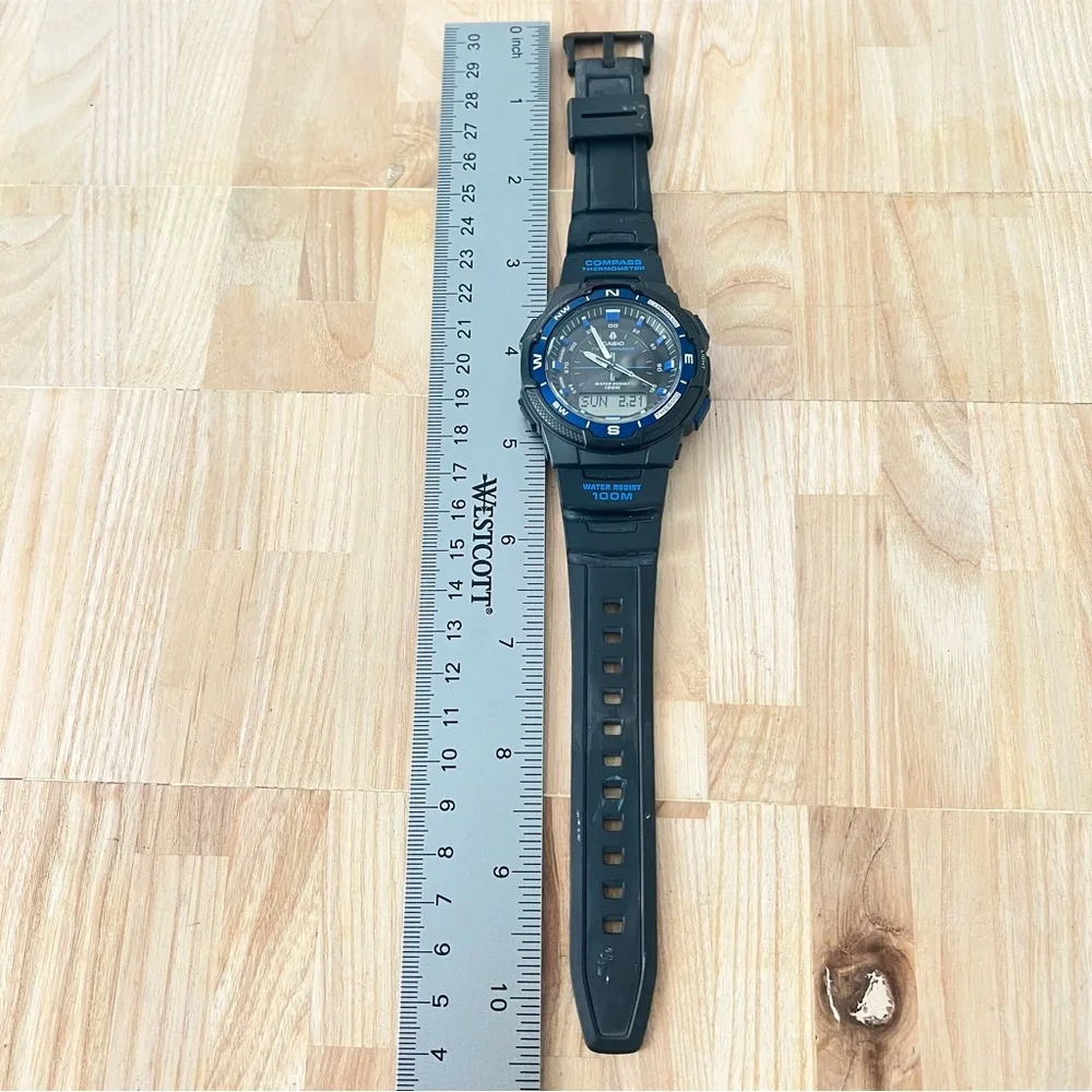 Casio mens analog digital blue black compass sport watch NEW BATTERY